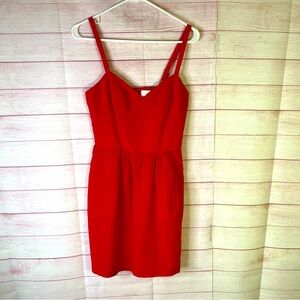Amanda Uprichaed Red 100%‎ Silk Smocking Pocket Spaghetti Dress Size Medium